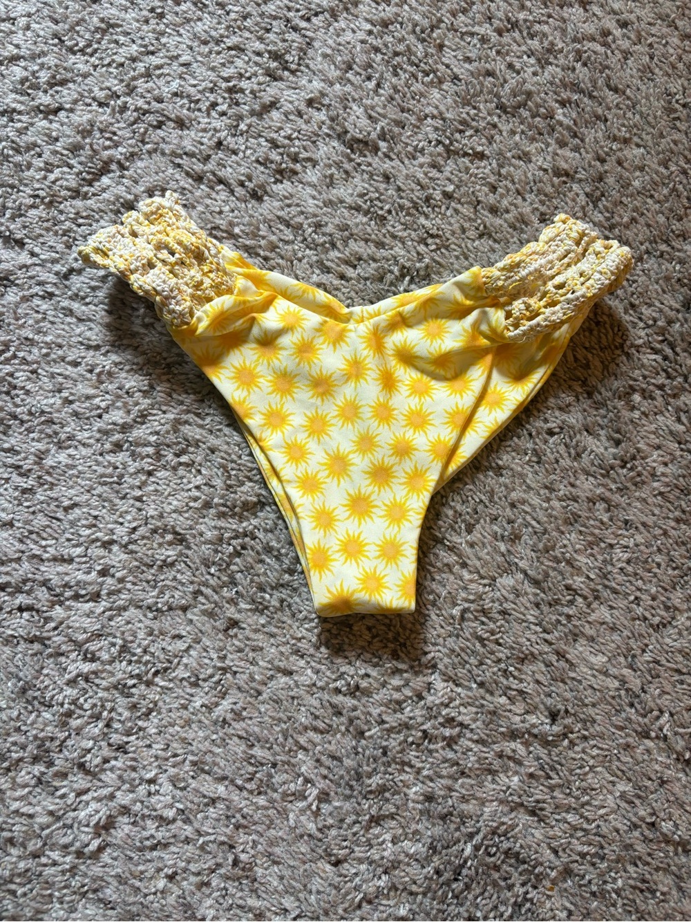 Yellow Sunburst Crochet-Side Bikini Bottoms